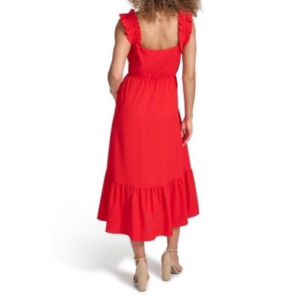 Kensie Red Ruffle Sleeve Fit & Flare Midi Dress Size 10 - Picture 3 of 5